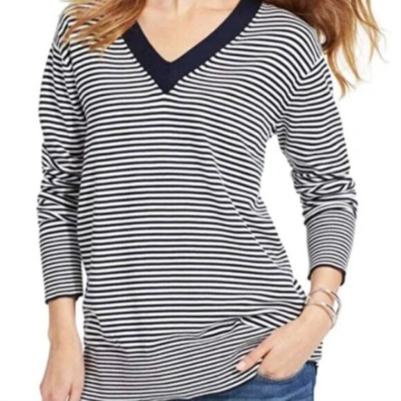 Tommy Hilfiger Striped V-Neck Pullover Sweater  Sz XXL Navy/White 140R - Picture 1 of 12